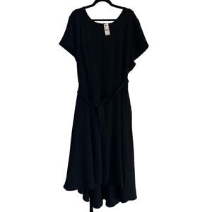 NWT Pane Bryant Blsck Tie Waist Midi A Line Black Dress Size 28